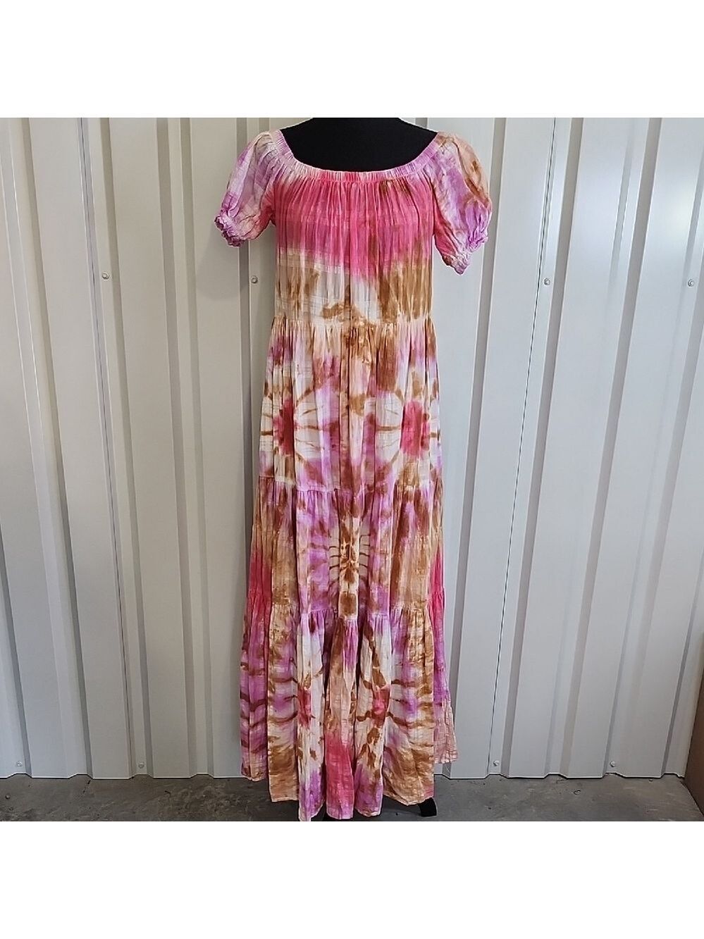 Young Fabulous and Broke Sunny Tie-Dye On/Off-Shoulder Maxi Dress XS 100% Cotton